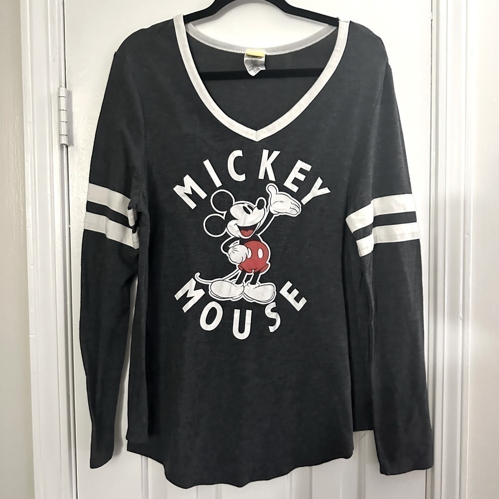 Mickey Mouse Long Sleeve V-Neck Varsity Baseball Tee T-Shirt Junior Women’s XL